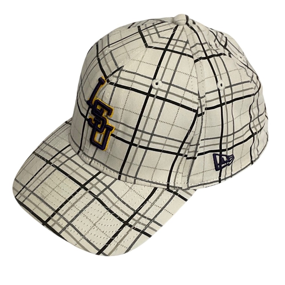 New Era LSU Tigers Hat Mens Medium-Large White Plaid 39THIRTY Cap